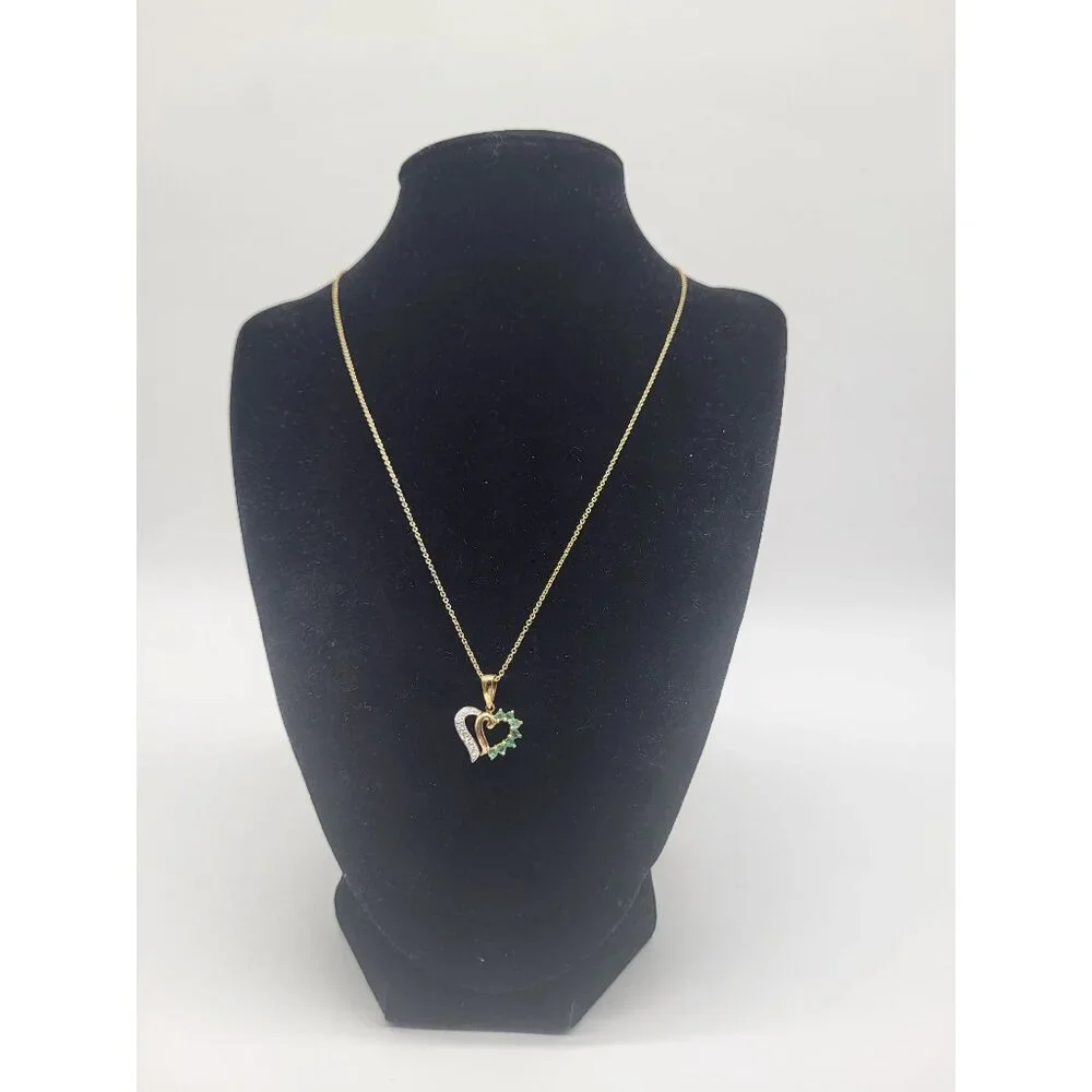 VTG Ross Simons RSE 925 Gold Plated Diamond Emerald Heart Pendant Necklace - Picture 2 of 11